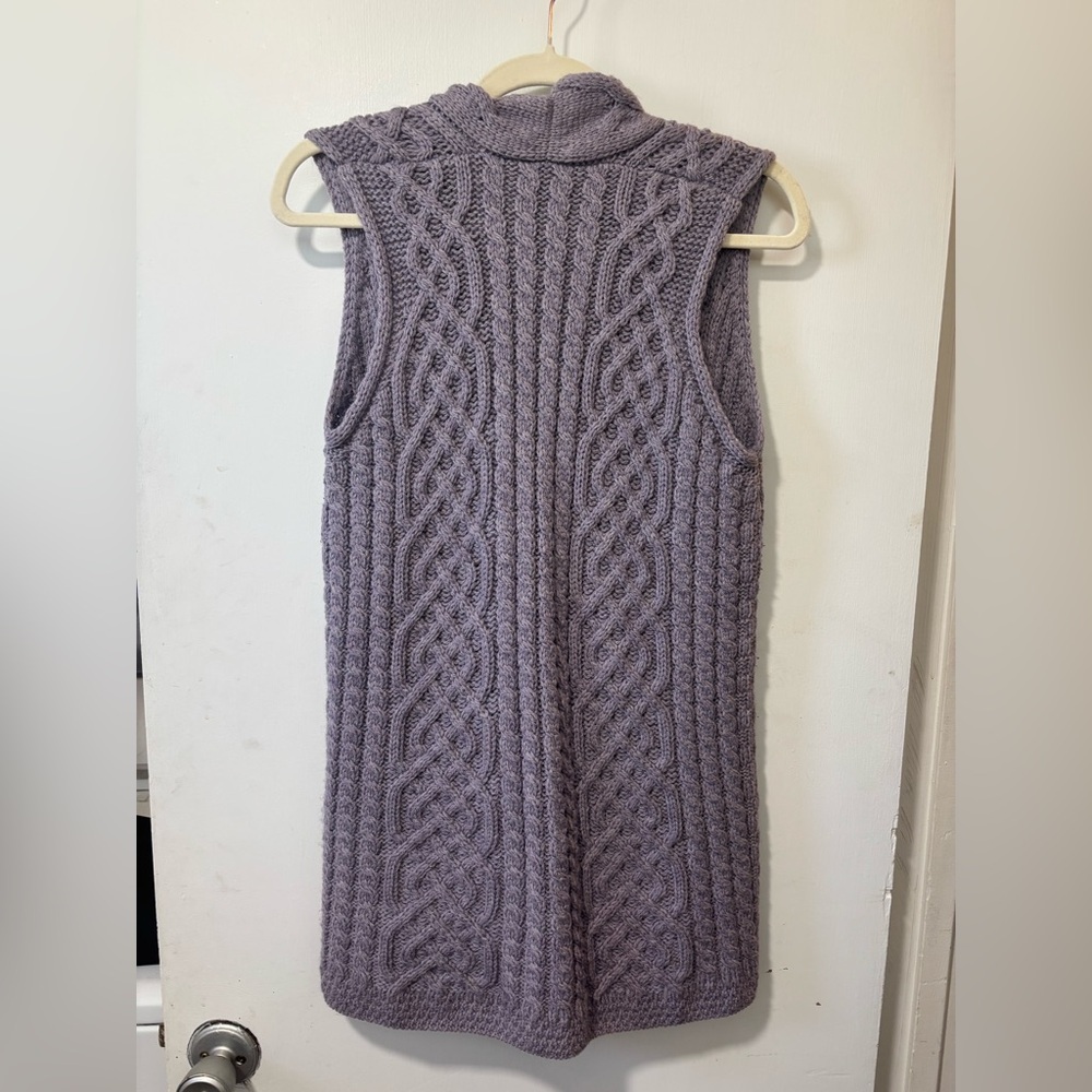 Carraig Donn Merino Irish Wool Snap Fisherman Cable Knit Sweater Vest Ireland M - Picture 6 of 6